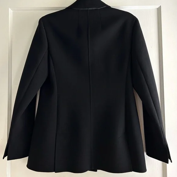 $3.9K Akris Scott Black Wool Leather Double Breasted Jacket Coat Size 8 44
